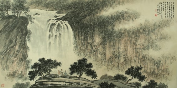 A CHINESE HAND PAINTING WITH THE MARK OF FU BAOSHI
