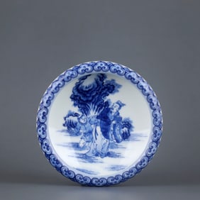 A WANG BU'S BLUE AND WHITE FIGURAL BRUSH WASHER