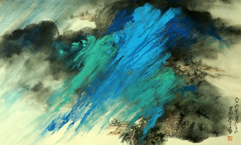 A CHINESE HAND PAINTING WITH THE MARK OF ZHANG DAQIAN