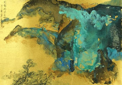 A CHINESE HAND PAINTING WITH THE MARK OF ZHANG DAQIAN