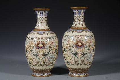 Pair of Famille Rose Flower Branch Pattern Porcelain Vase