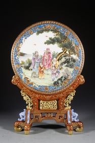 Famille Rose Character Story Pattern Porcelain Table Plaque