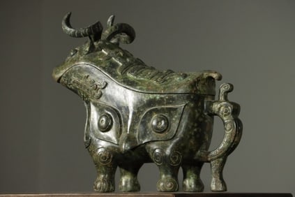 Chinese Bronze Carved Beast Face Pattern Beast Shape Pot