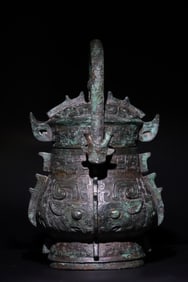 Chinese Bronze Carved Beast Face Pattern Lid Pot
