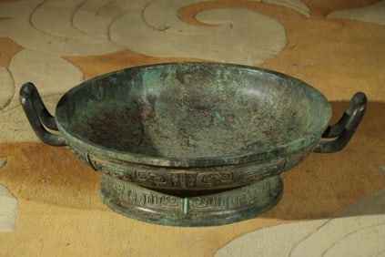 Chinese Bronze Carved Dragon Pattern Plate