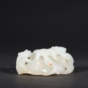 Jade Carved Dragon and Phoenix Chicken Heart Shape Ornament