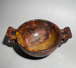 Jade Carved Beast Face Pattern Double Ears Cup