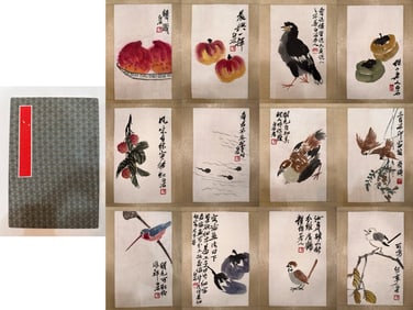 Chinese Drawing Flower and Bird Painting Album,Qi Baishi Mark