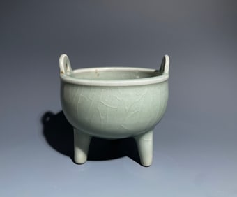 Light Grey Glazed Porcelain Double Ears Incense Burner