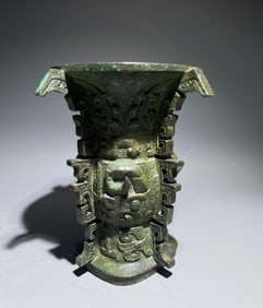 Chinese Bronze Carved Beast Face Pattern Zun