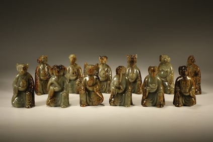 Group of Twelve Jade Carved Chinese Zodiac Shape Ornament