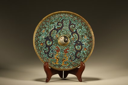 Bronze Cloisonne Carved Flower and Dragon Pattern Mirror