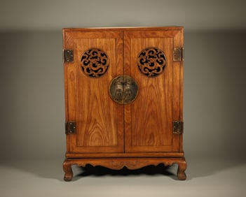 Huanghuali Wood Carved Dragon Pattern Cabinet
