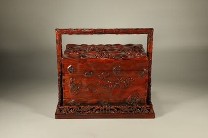 Huanghuali Wood Carved Reishi Mushroom Pattern Food Tray Box