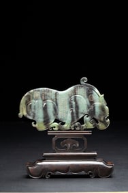 Jade Gold Drawing Carved Poetry Pattern Beast Shape Bi