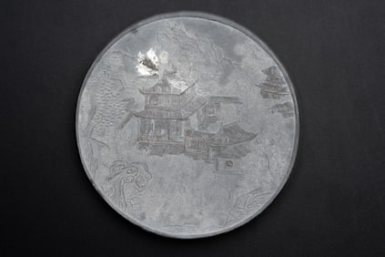 Stone Carved Landscape and Poetry Pattern Ornament