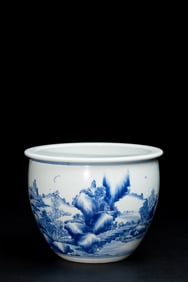 Blue and White Landscape Pattern Porcelain Pot