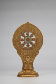 Gilt Bronze Inlaid Gem Stone Carved Flower Pattern Base