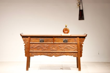 Huanghuali Wood Carved Dragon Table