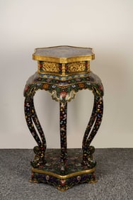 Bronze Cloisonne Carved Flower and Dragon Pattern Chair