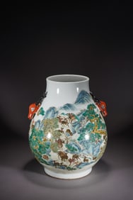 Famille Rose Deer Pattern Porcelain Double Deer Ears Zun