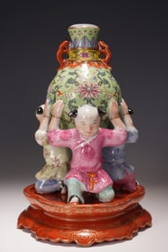 Famille Rose Flower Pattern Porcelain Children Shape Vase