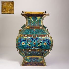 Bronze Cloisonne Carved Beast Face Pattern Zun