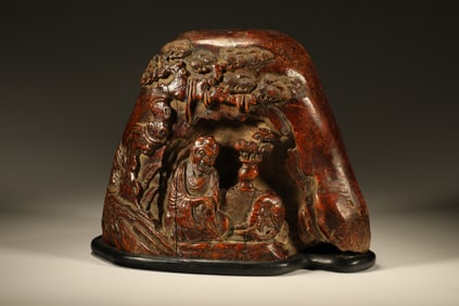 Huanghuali Wood Carved Arhat and Poetry Pattern Ornament