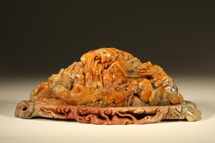 Shoushan Tianhuang Carved Landscape and Character Ornament