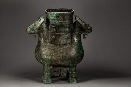 Chinese Bronze Carved Beast Face Pattern Beast Shape Figure