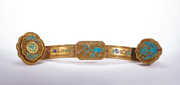 Gilt Bronze Inlaid Blue Enameled Carved Flower Pattern RuYi Ornament
