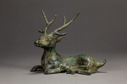 Chinese Bronze Carved Deer Shape Ornament