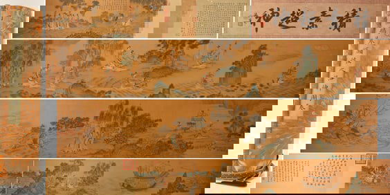 Chinese Drawing Character Story Hand Scroll,Ding Guanpeng Mark
