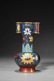 A Cloisonné Enamel 'Floral' Vase with Tube Handles