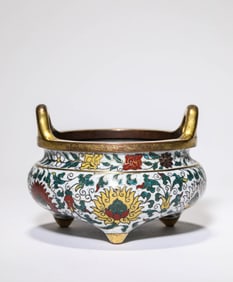 A Cloisonné Enamel 'Floral' Censer with Upright Handles