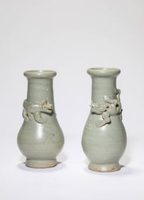 A Pair of Celadon 'Dragon' Vases