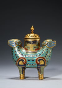 A Cloisonné Enamel Censer with Two Ram Heads