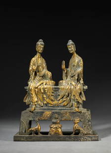 A Gilt-Bronze Shakyamuni and Prabhutaratna Seated Figure: A Gilt-Bronze Shakyamuni and Prabhutaratna Seated Figure (17.1 x 8.3 x 20.8cm,Weight 1984g)