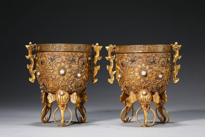 A Group of Gilt-Bronze 'Floral' Cups