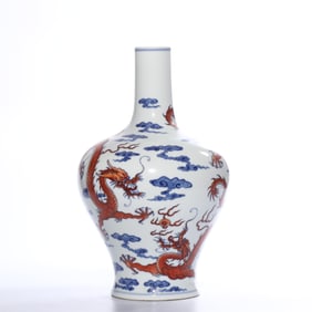 A Blue and White and Iron-Red 'Dragon Chasing Pearl' Vase