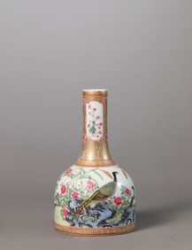 A Famille-Rose and Gilt 'Birds and Flowers with Poem' Vase