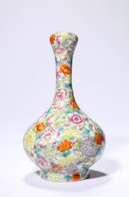 A Famille-Rose 'Hundred Flowers' Garlic-Head Vase
