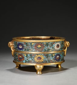 A Cloisonné Enamel 'Floral' Tripod Censer