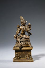 A Tibetan Pala-Style Alloy Copper Green Tara Inlaid with Silver and Copper