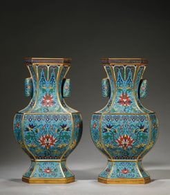 A Pair of Cloisonné Enamel 'Floral' Vases