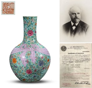 A Famille-Rose 'Butterflies and Flowers' Globular Vase