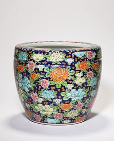 A Blue-Ground Famille-Rose 'Floral' Jar