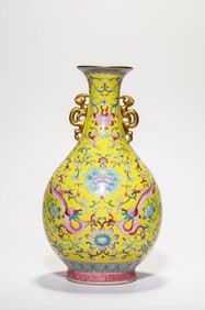 A Yellow-Ground Famille-Rose 'Floral' Vase