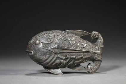 A Silver Fish-Form Covered Box