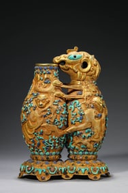 A Gilt-Bronze and Gem-Set Twin Vases